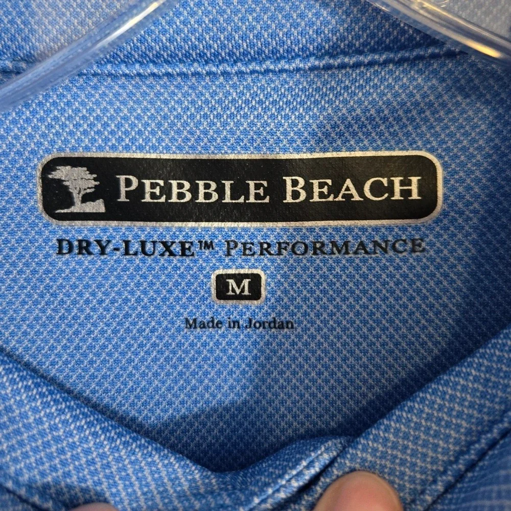 Pebble Beach Golf Polo Men's Medium Blue Dry Luxe Performance Shirt Casual‎